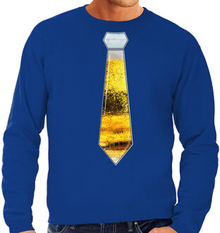 Bellatio Decorations Apres ski sweater voor heren - bier stropdas - blauw - wintersport - snowboarden S
