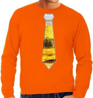 Bellatio Decorations Apres ski sweater voor heren - bier stropdas - oranje - wintersport - snowboarden XL