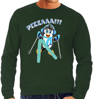 Bellatio Decorations Apres ski sweater voor heren - Pizzaaaa! - pinguin - groen - wintersport - snowboarden 2XL