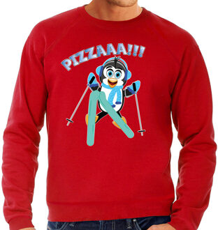 Bellatio Decorations Apres ski sweater voor heren - Pizzaaaa! - pinguin - rood - wintersport - snowboarden