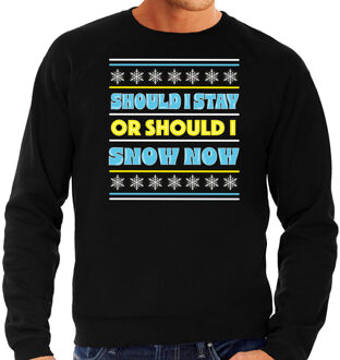 Bellatio Decorations Apres ski sweater voor heren - Should i stay or - zwart - apresski/wintersport S
