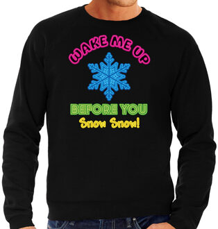 Bellatio Decorations Apres ski sweater voor heren - wake me up before you snow snow - zwart - wintersport M