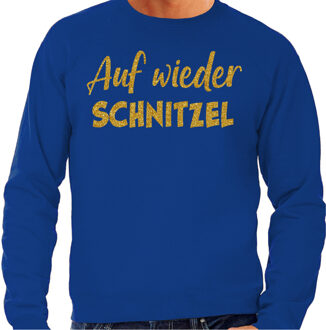 Bellatio Decorations Apres ski sweater voor heren - wieder Schnitzel - blauw/glitter goud XL