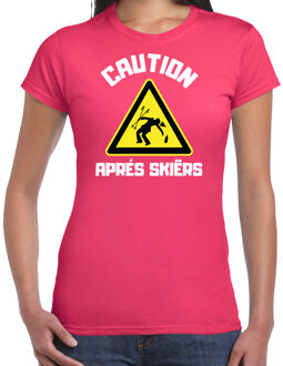 Bellatio Decorations Apres ski t-shirt dames - apres ski waarschuwing - roze - winter 2XL