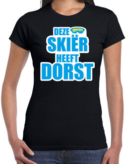 Bellatio Decorations Apres ski t-shirt Deze skieer heeft dorst zwart dames - Wintersport shirt - Foute apres ski outfit