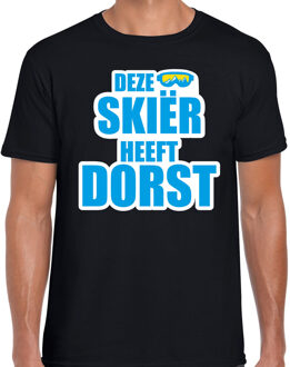 Bellatio Decorations Apres ski t-shirt Deze skieer heeft dorst -zwart heren - Wintersport shirt - Foute apres ski outfit S