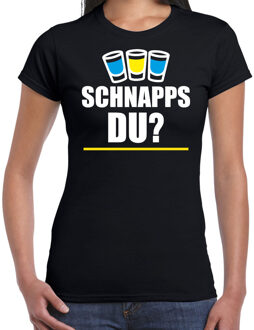 Bellatio Decorations Apres ski t-shirt Schnapps du zwart dames - Wintersport shirt - Foute apres ski outfit S