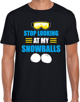 Bellatio Decorations Apres ski t-shirt Stop looking at my snowballs - zwart - heren - Wintersport - Foute outfit M