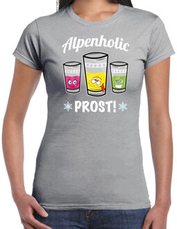Bellatio Decorations Apres ski t-shirt voor dames - Alpenholic - grijs - wintersport - prost/proost - skien/snowboarden