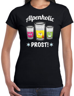 Bellatio Decorations Apres ski t-shirt voor dames - Alpenholic - zwart - wintersport - prost/proost - skien/snowboarden M
