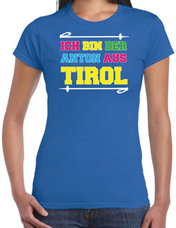 Bellatio Decorations Apres ski t-shirt voor dames - anton aus tirol - blauw - apres ski/wintersport 2XL