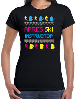 Bellatio Decorations Apres ski t-shirt voor dames - apres ski instructor - zwart - winter patroon XS