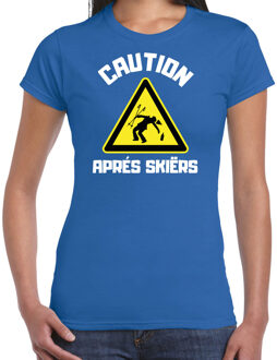 Bellatio Decorations Apres ski t-shirt voor dames - apres ski waarschuwing - blauw - winter outfit XS