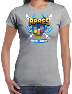 Bellatio Decorations Apres ski t-shirt voor dames - apres ski you later - grijs - wintersport L