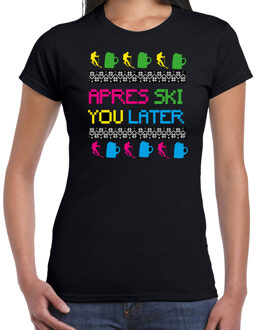 Bellatio Decorations Apres ski t-shirt voor dames - apres ski you later - zwart - kleurrijk - wintersport XS