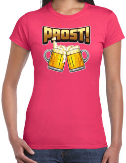 Bellatio Decorations Apres ski t-shirt voor dames - bier - roze - apres ski/oktoberfest