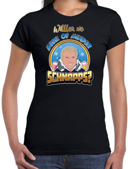 Bellatio Decorations Apres ski t-shirt voor dames - meer of minder schnaps - zwart - wintersport - Wilders - politiek XS