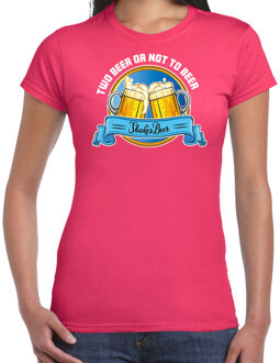 Bellatio Decorations Apres ski t-shirt voor dames - two beer or not to beer - roze - wintersport - bier 2XL
