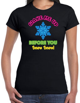 Bellatio Decorations Apres ski t-shirt voor dames - wake me up before you snow snow - zwart - wintersport