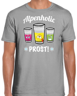 Bellatio Decorations Apres ski t-shirt voor heren - Alpenholic - grijs - wintersport - prost/proost - skien/snowboarden M