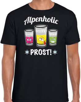 Bellatio Decorations Apres ski t-shirt voor heren - Alpenholic - zwart - wintersport - prost/proost - skien/snowboarden L