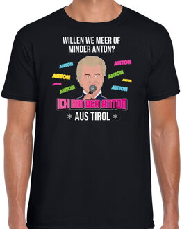 Bellatio Decorations Apres ski t-shirt voor heren - meer of minder Anton - zwart - wintersport - Wilders - politiek L