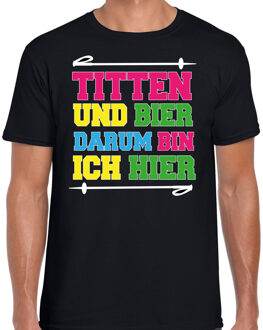 Bellatio Decorations Apres ski t-shirt voor heren - titten und bier - zwart - apres ski/winter outfit XL