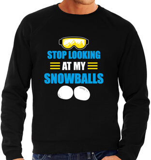 Bellatio Decorations Apres ski trui Stop looking at my snowballs zwart heren - Wintersport sweater - Foute apres ski out S