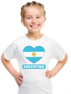 Bellatio Decorations Argentinie kinder t-shirt met argentijnse vlag in hart wit jongens en meisjes l (146-152)