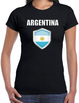 Bellatio Decorations Argentinie landen supporter t-shirt met Argentijnse vlag schild zwart dames