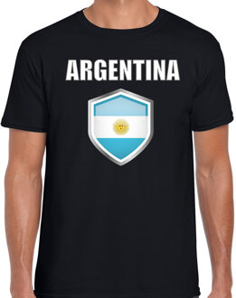 Bellatio Decorations Argentinie landen supporter t-shirt met Argentijnse vlag schild zwart heren