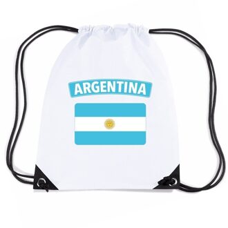 Bellatio Decorations Argentinie nylon rijgkoord rugzak/ sporttas wit met Argentijnse vlag