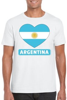 Bellatio Decorations Argentinie t-shirt met argentijnse vlag in hart wit heren 2xl