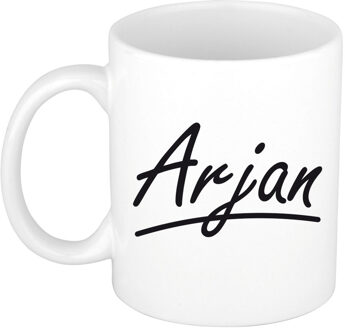 Bellatio Decorations Arjan Naam koffiemok - beker - met sierlijke letters - wit - 300 ml - Cadeau - Heren