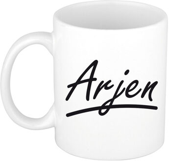 Bellatio Decorations Arjen Naam koffiemok - beker - met sierlijke letters - wit - 300 ml - Cadeau - Heren