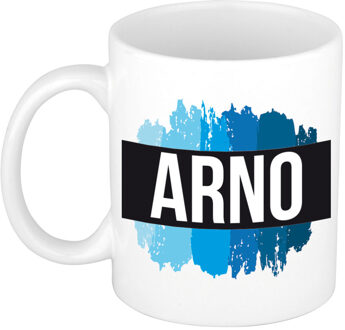 Bellatio Decorations Arno naam cadeau koffie mok - beker - met blauw verfstrepen - Cadeau collega - vaderdag