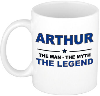 Bellatio Decorations Arthur cadeau mok - man myth legend - naam koffiemok / beker - wit en blauw - 300 ml Donkerblauw
