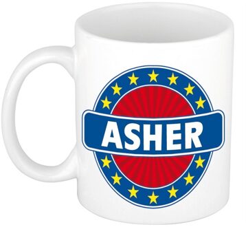 Bellatio Decorations Asher voornaam koffiemok - beker - wit/blauw - 300 ml - Cadeau - Heren - Collega - Vaderdag