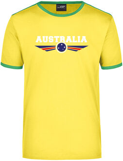 Bellatio Decorations Australia ringer landen t-shirt geel met groene randjes voor heren - Australie supporter kleding XL