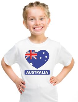 Bellatio Decorations Australie kinder t-shirt met australische vlag in hart wit jongens en meisjes l (146-152)