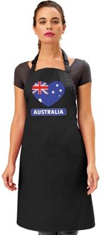 Bellatio Decorations Australische vlag in hart keukenschort/ barbecueschort zwart heren en dames - Feestschorten