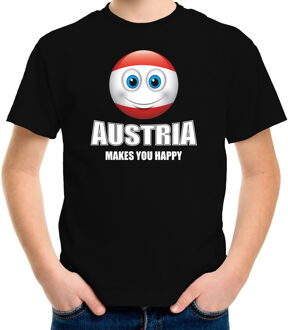 Bellatio Decorations Austria makes you happy landen t-shirt Oostenrijk zwart voor kinderen met Emoticon L (146-152)