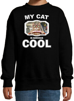 Bellatio Decorations Auto rijdende katten / poezen trui / sweater my cat is serious cool zwart - kinderen - Katten liefhebber cadeau sweaters 12-13 jaar (152/164)