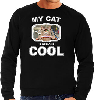 Bellatio Decorations Auto rijjdende kat katten trui / sweater my cat is serious cool zwart - heren - katten / poezen liefhebber cadeau sweaters 2XL