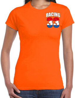 Bellatio Decorations Autocoureur / autosport supporter met racing 33 bedrukking op borst t-shirt oranje voor dames 2XL - Feestshirts