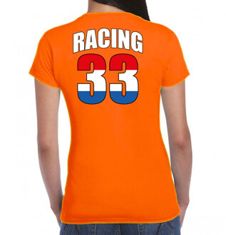 Bellatio Decorations Autocoureur / autosport supporter met racing 33 t-shirt oranje voor dames 2XL - Feestshirts