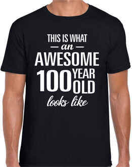 Bellatio Decorations Awesome 100 year / 100 jaar cadeau t-shirt zwart heren XL
