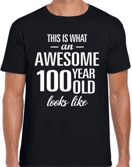 Bellatio Decorations Awesome 100 year / 100 jaar cadeau t-shirt zwart heren