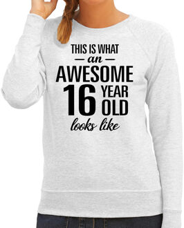 Bellatio Decorations Awesome 16 year / 16 jaar cadeau sweater / trui grijs dames L