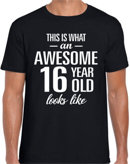 Bellatio Decorations Awesome 16 year / 16 jaar cadeau t-shirt zwart heren XL